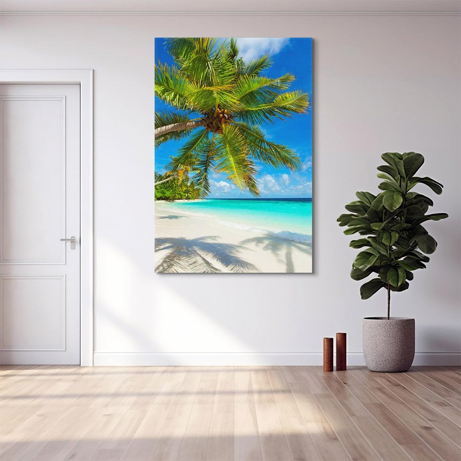 Obraz na płótnie 80x120 - Raj na Malediwach: Plaża, Morze i Palmy - Malediwy, plaża