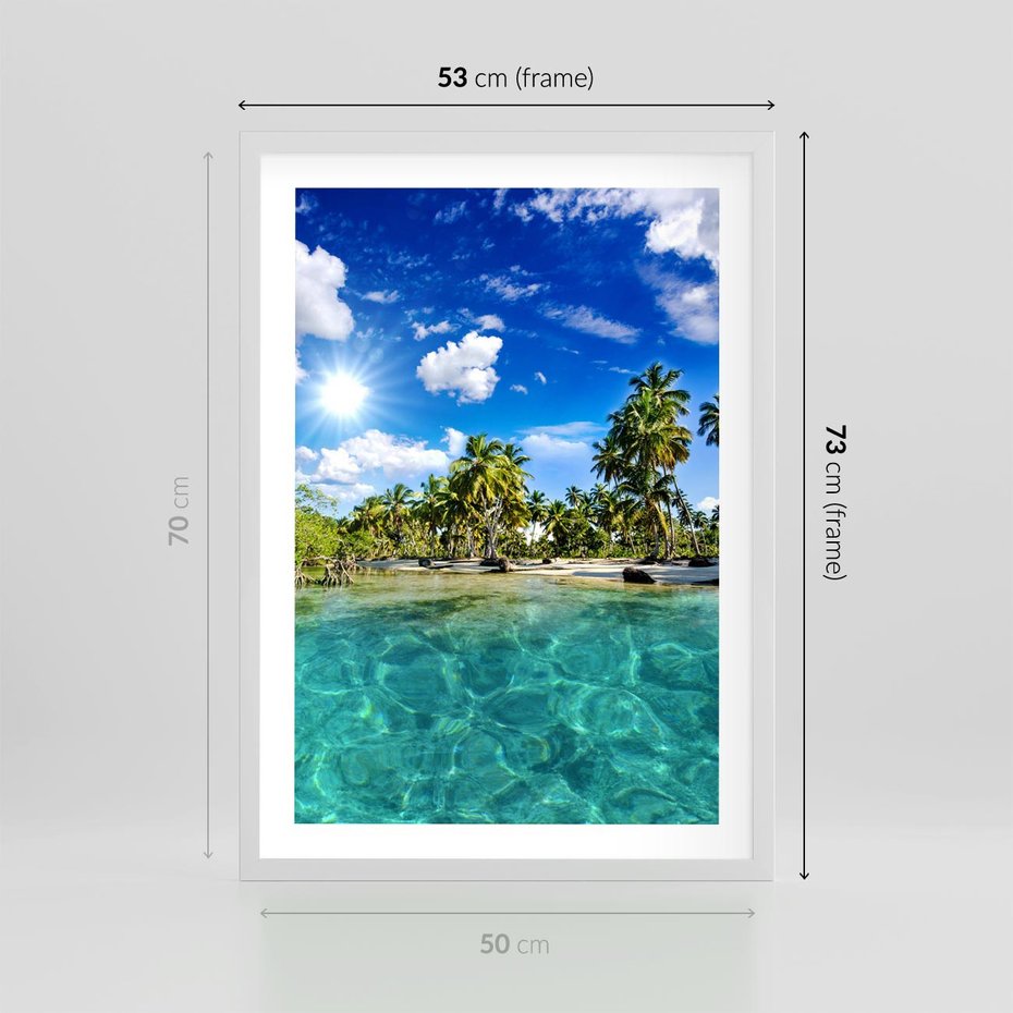 Plakat w ramie 50x70 - Rajskie wakacje na plaży - plaża, wakacje - rama biała