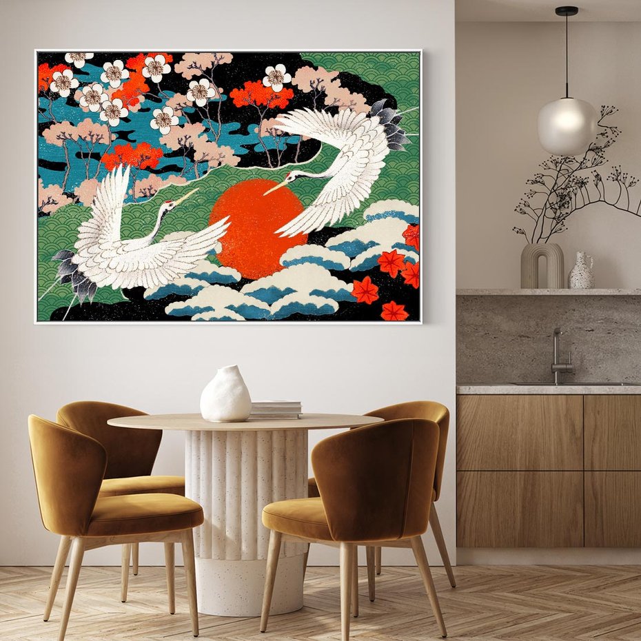 Obraz w ramie 120x80 - Wibracje emocji - sztuka japońska, wyraziste kolory - rama biała