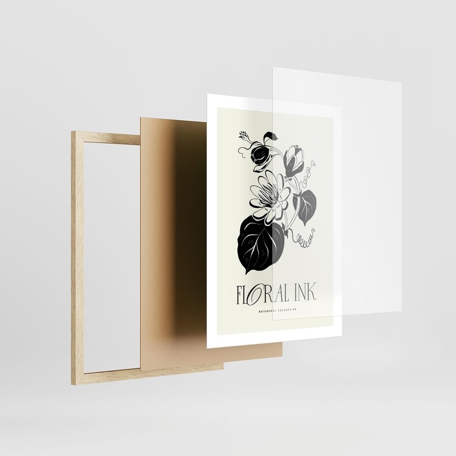 Plakat w ramie 50x70 - Odbicie kwiatowych chwil - kwiaty, typografia - rama drewno