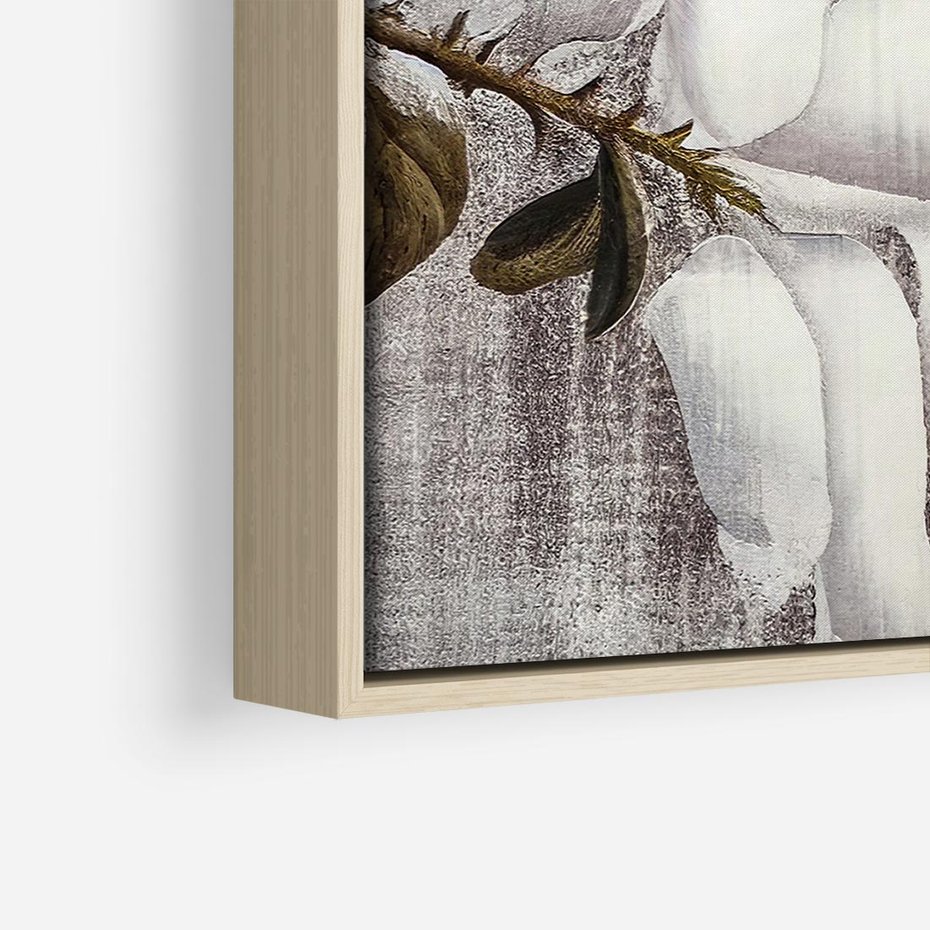 Obraz w ramie 80x80 - Tekstura Kwiatu - białe kwiaty, duży kwiat - rama drewno