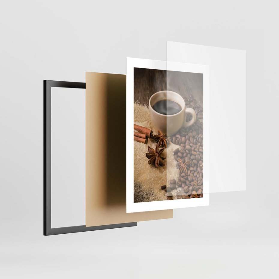 Plakat w ramie 30x40 - Kawowa filiżanka pełna aromatu - kawa, filiżanka - rama czarna