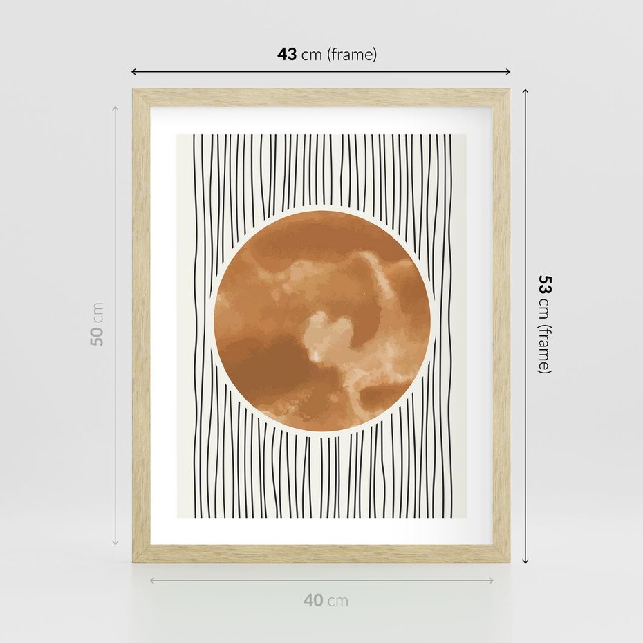 Plakat w ramie 40x50 - Eteryczne Krągłe Echa - boho obraz, geometria - rama drewno