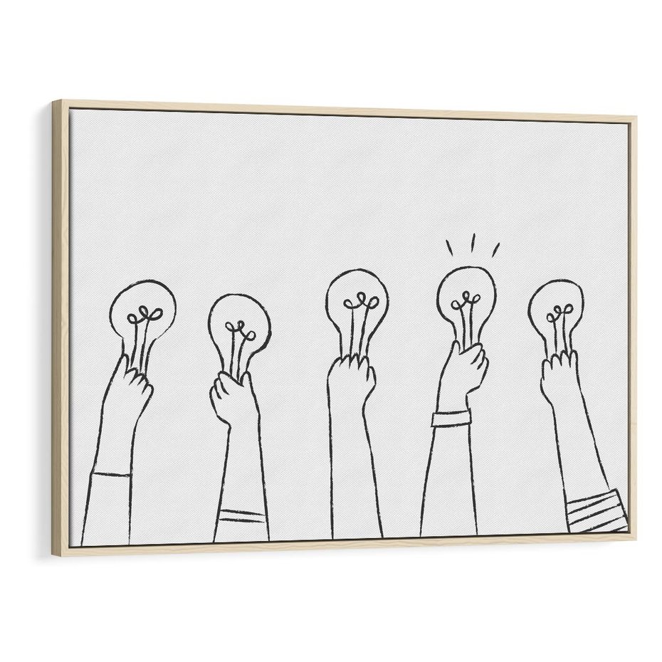 Obraz w ramie 70x50 - Idea w Rękach - szkic, grafika - rama drewno