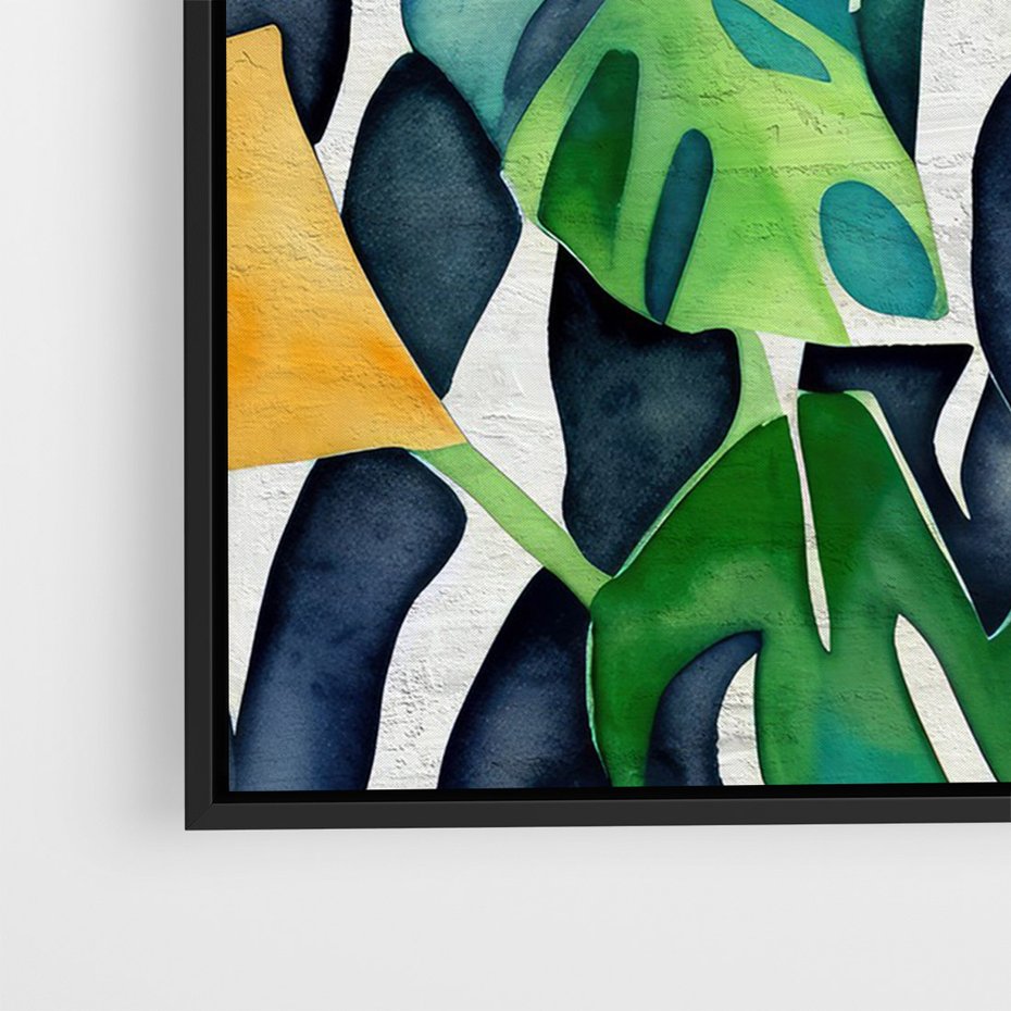 Obraz w ramie 50x70 - Tropikalne Pragnienia - akwarela, liście tropikalne - rama czarna