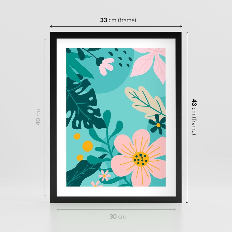 Plakat w ramie 30x40 - Kwiatowy Impuls - pastelowa kompozycja, kwiaty - rama czarna