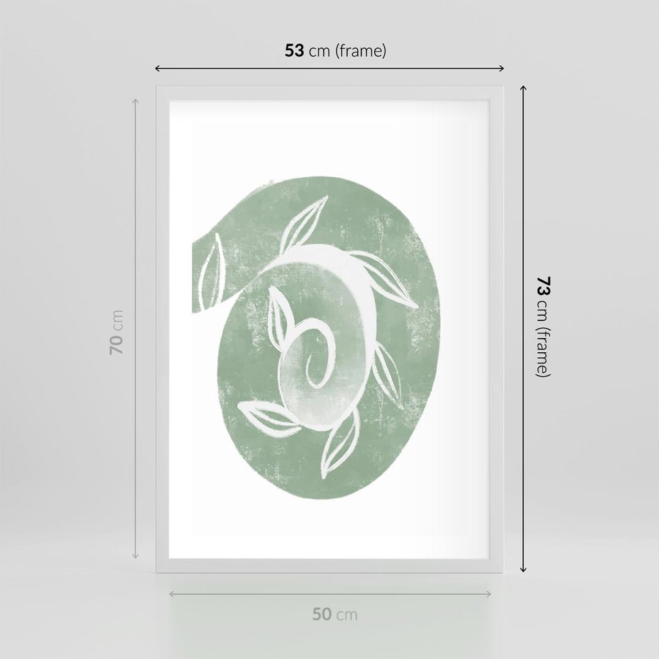 Plakat w ramie 50x70 - Zielony Świat Odpoczynku - abstrakcyjny zielony motyw, skandynawski design - rama biała