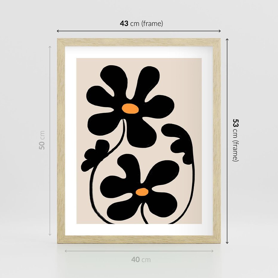 Plakat w ramie 40x50 - Wyjątkowość Boho - minimalistyczny abstrakcyjny obraz, prymitywne kwiaty - rama drewno