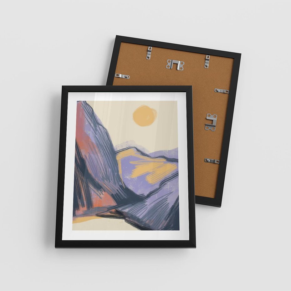Plakat w ramie 40x50 - Ponad Szczytami - pastelowy krajobraz, nowoczesny plakat - rama czarna