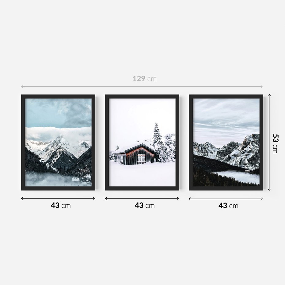 Zestaw obrazy w ramie 40x50 galeria - Górski, pejzaż, zima - rama czarna