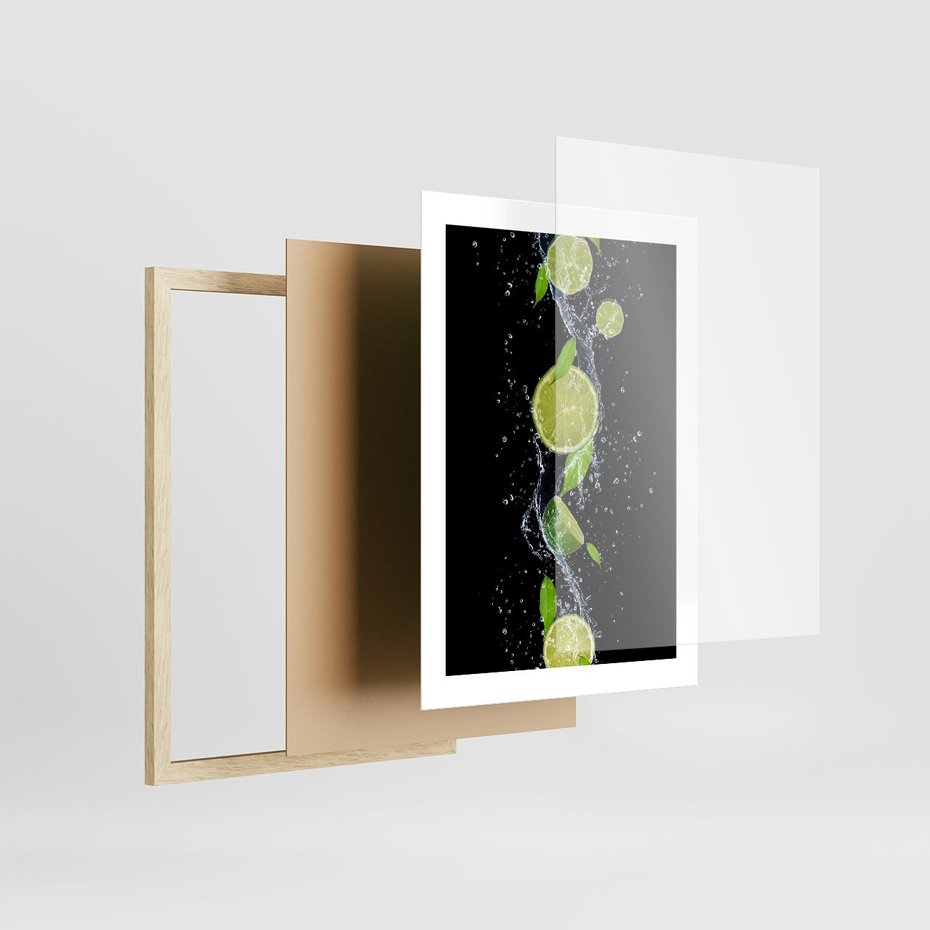 Plakat w ramie 30x40 - Świeżość Cytrusów - limonki, cytryny - rama drewno