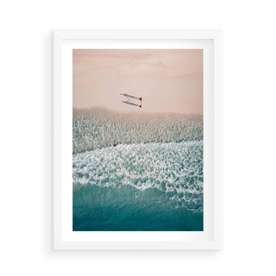 Plakat w ramie 50x70 - Turkusowe Uroki - niebieskie turkusowe morze, plaża - rama biała