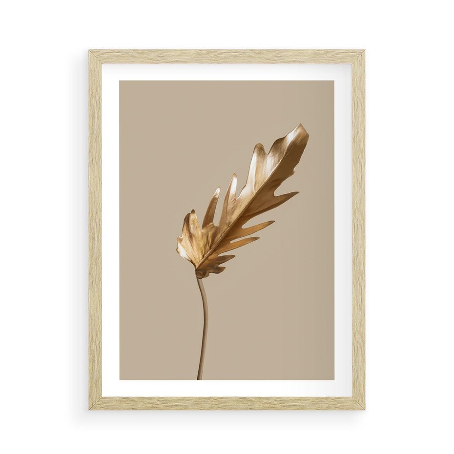 Plakat w ramie 50x70 - Piękno w Detalu - złoty, liść - rama drewno