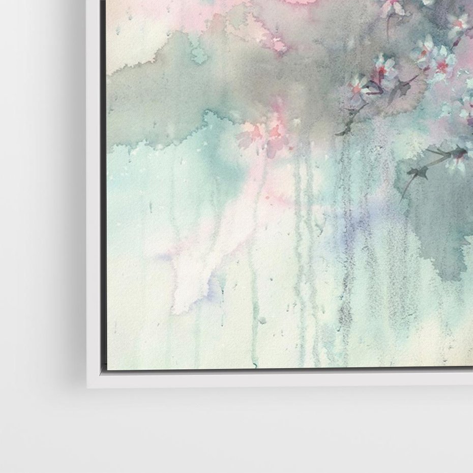 Obraz w ramie 120x80 - Efemeryczne Kwitnienie Drzew - akwarela, rozmyte pastelowe tłó - rama biała
