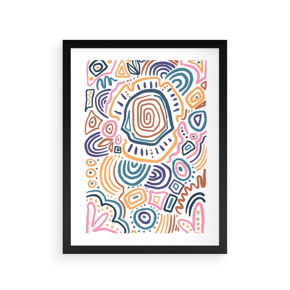 Plakat w ramie 30x40 - Strukturalne Odbicia Boho - kolorowe etniczne wzory, tęczowe żywe kolory - rama czarna