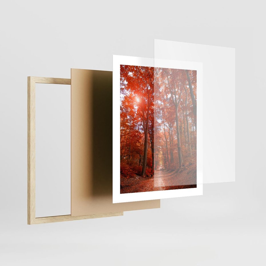 Plakat w ramie 40x50 - Magia jesiennego lasu - las, jesień - rama drewno