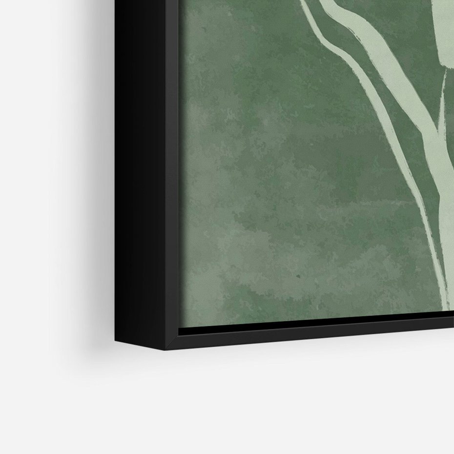 Obraz w ramie 70x100 - Zielony Oddech - zielona abstrakcja, zgaszona zieleń - rama czarna