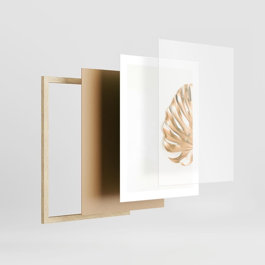 Plakat w ramie 30x40 - Przyjemność dla Oczu - złote, liście - rama drewno