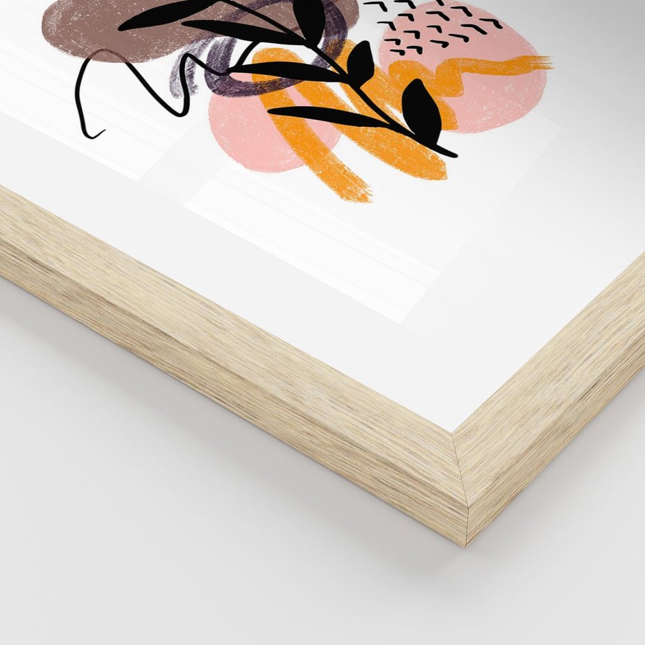 Plakat w ramie 50x70 - Echa Kształtującej się Wyobraźni - abstrakcyjna sztuka, liść gałązka - rama drewno