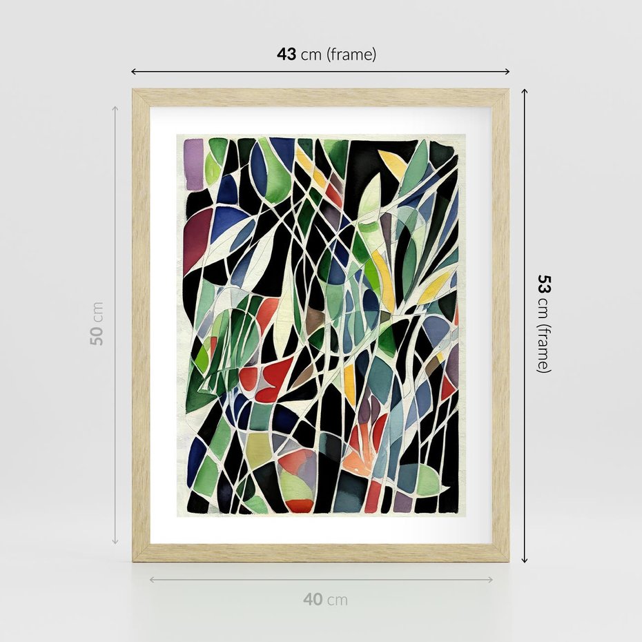 Plakat w ramie 40x50 - Taniec Plam i Kształtów - abstrakcyjny akwarelowy obraz, plamy - rama drewno