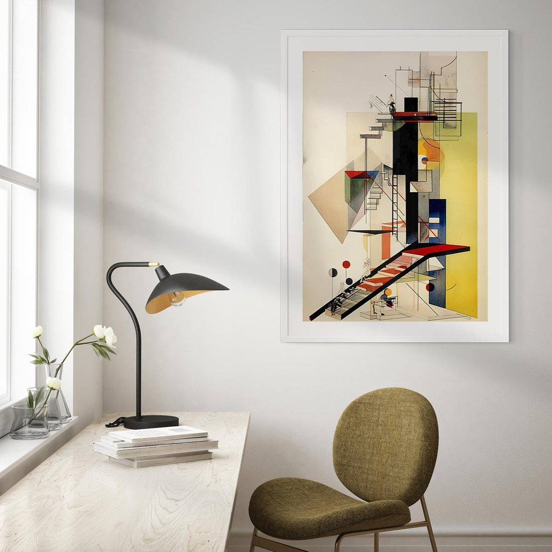 Plakat w ramie 30x40 - Kolorowe Wnętrza Inspiracji - abstrakcyjny obraz, jak kandinsky - rama biała