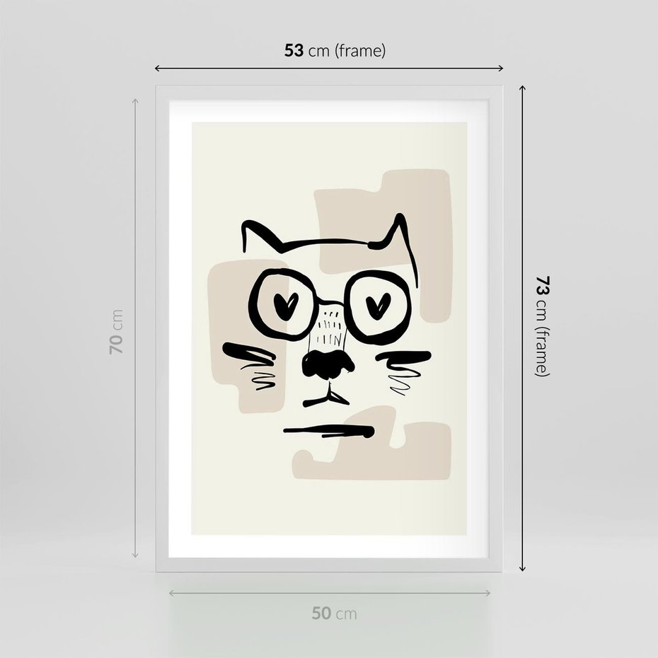 Plakat w ramie 50x70 - Minimalistyczny Kot: Czarna Kreska - kot, grafika - rama biała