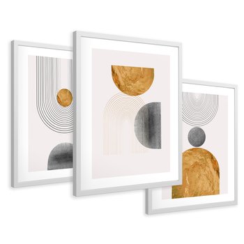 Zestaw obrazy w ramie 30x40 galeria - Złote, geometryczne, nowoczesne - rama biała
