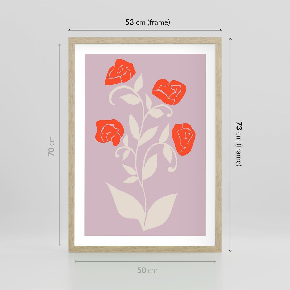 Plakat w ramie 50x70 - Migotliwe Widzenie Kwiatów - nowoczesny plakat, roślinne motywy - rama drewno