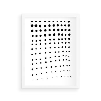 Plakat w ramie 40x50 - Abstrakcyjna Transformacja - abstrakcyjna kompozycja z czarnych kropek, minimalistyczny czarno bialy plakat - rama biała