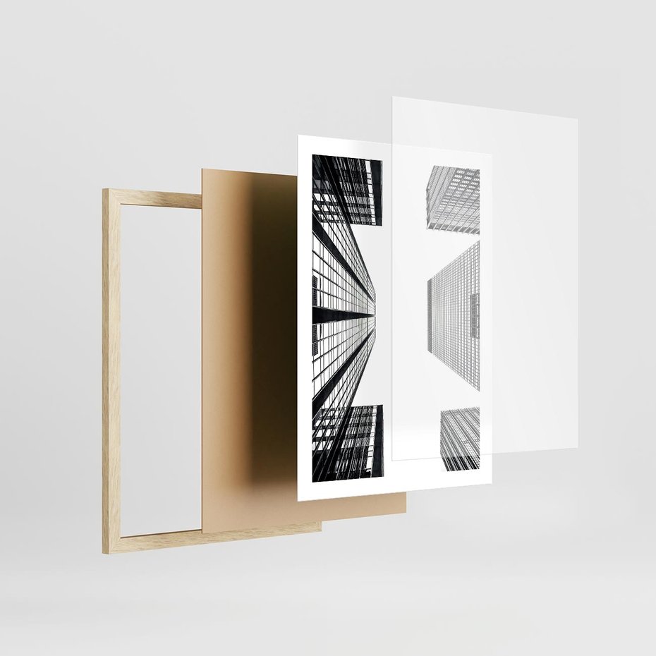 Plakat w ramie 50x70 - Architektoniczna Symetria - architektura, wysoki wieżowiec - rama drewno