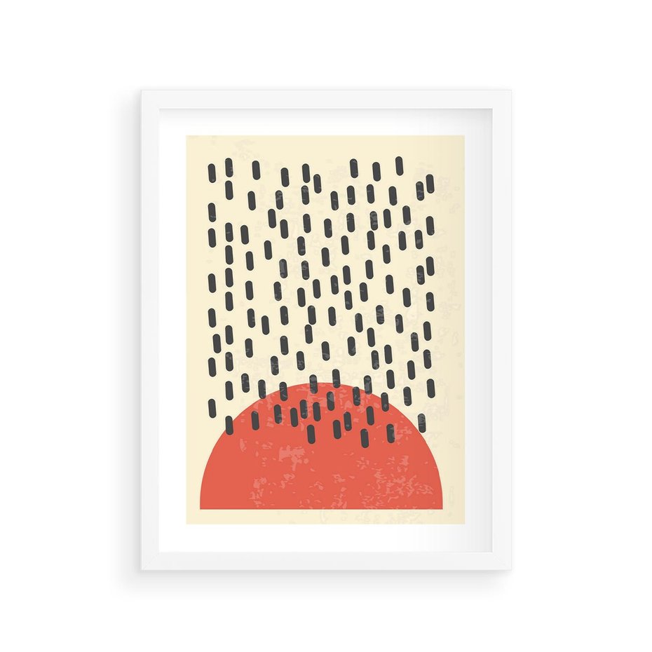 Plakat w ramie 30x40 - Czerwona Abstrakcja: Grafika z Wyrazistym Kołem - abstrakcja grafika, czerwone koło - rama biała