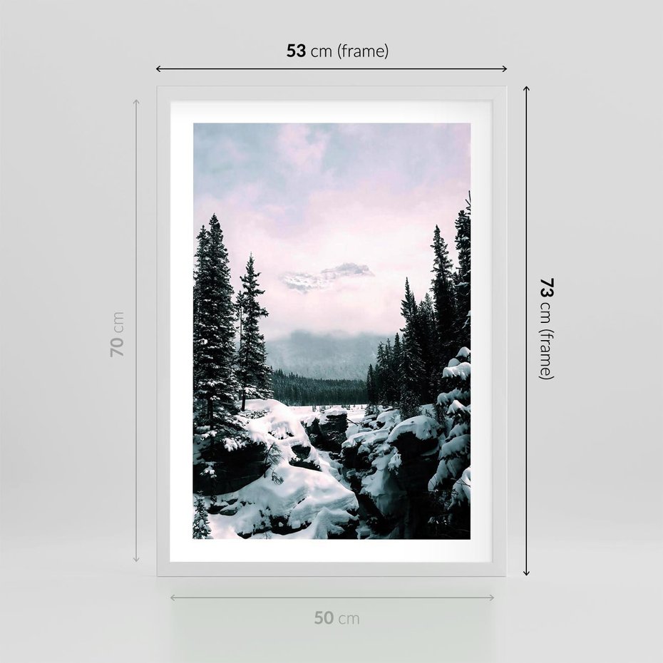 Plakat w ramie 50x70 - Zimowe Góry - zimowy krajobraz, góry - rama biała