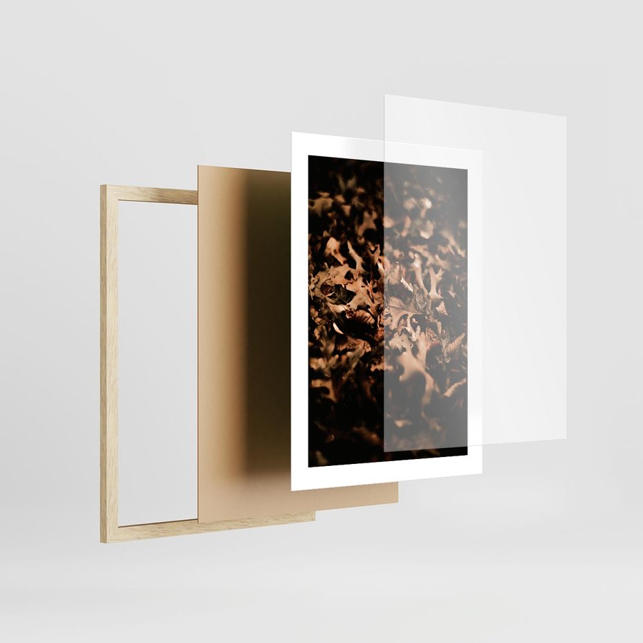 Plakat w ramie 30x40 - Jesienne Liście: Nostalgiczna Kolorystyka - suche liście, jesień - rama drewno