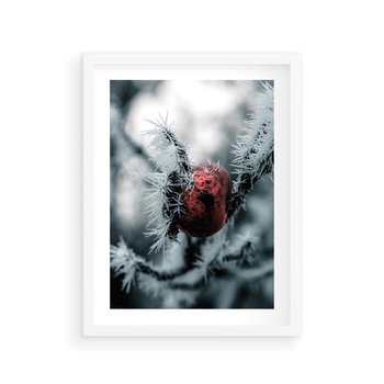 Plakat w ramie 30x40 - Chwila Zimowego Uroku - zima, ośnieżona gałązka - rama biała