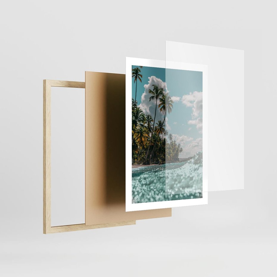 Plakat w ramie 50x70 - Rajskie Wakacje - plaża, palmy - rama drewno