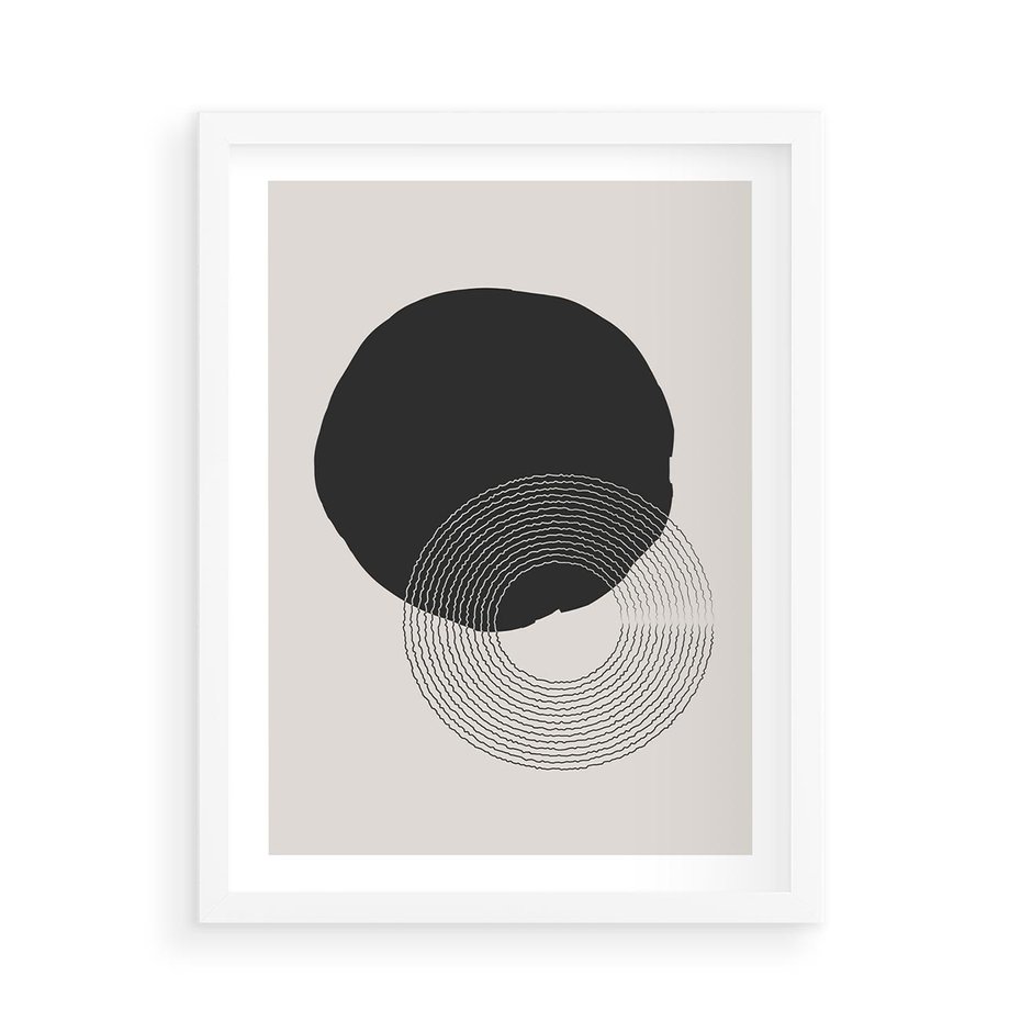 Plakat w ramie 50x70 - Migotliwa Opowieść - abstrakcyjna kompozycja, okręgi - rama biała