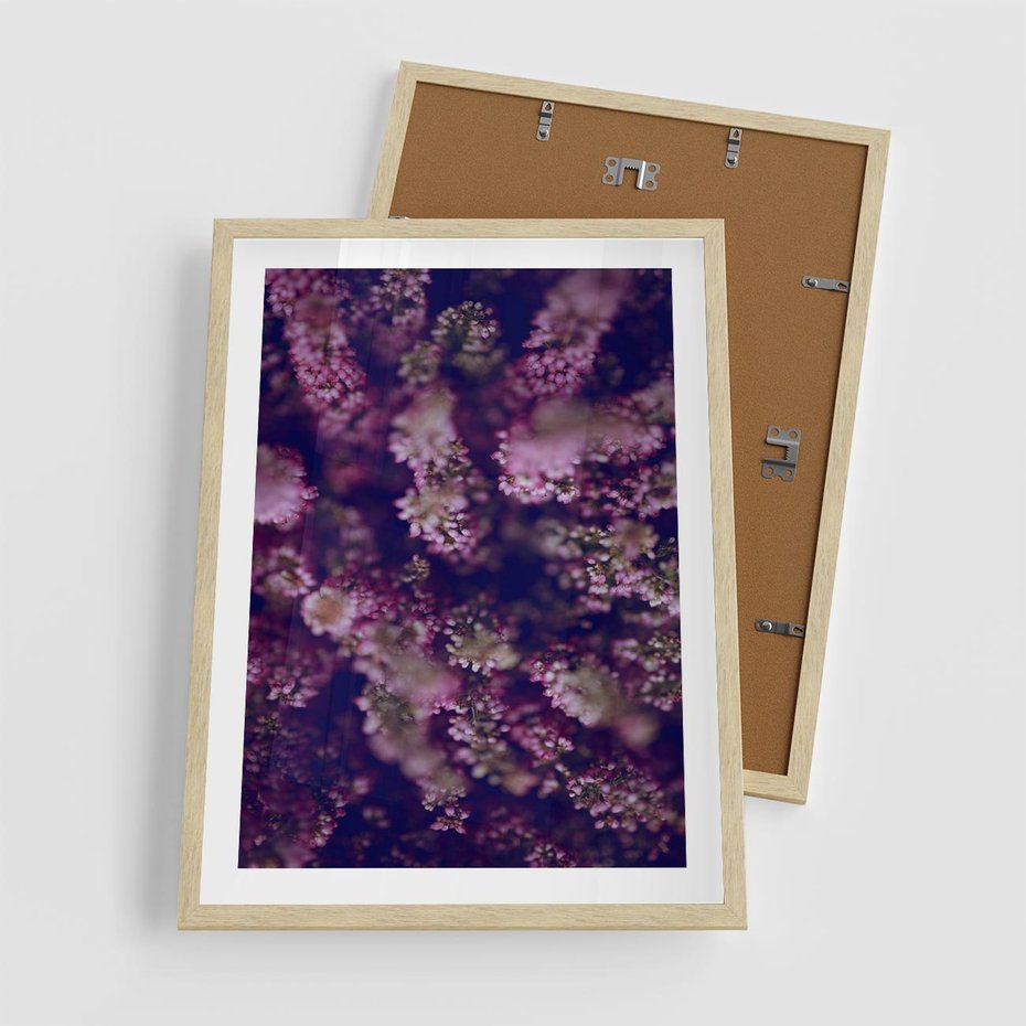 Plakat w ramie 50x70 - Wrzosowa Delikatność - wrzosy, kwiaty - rama drewno
