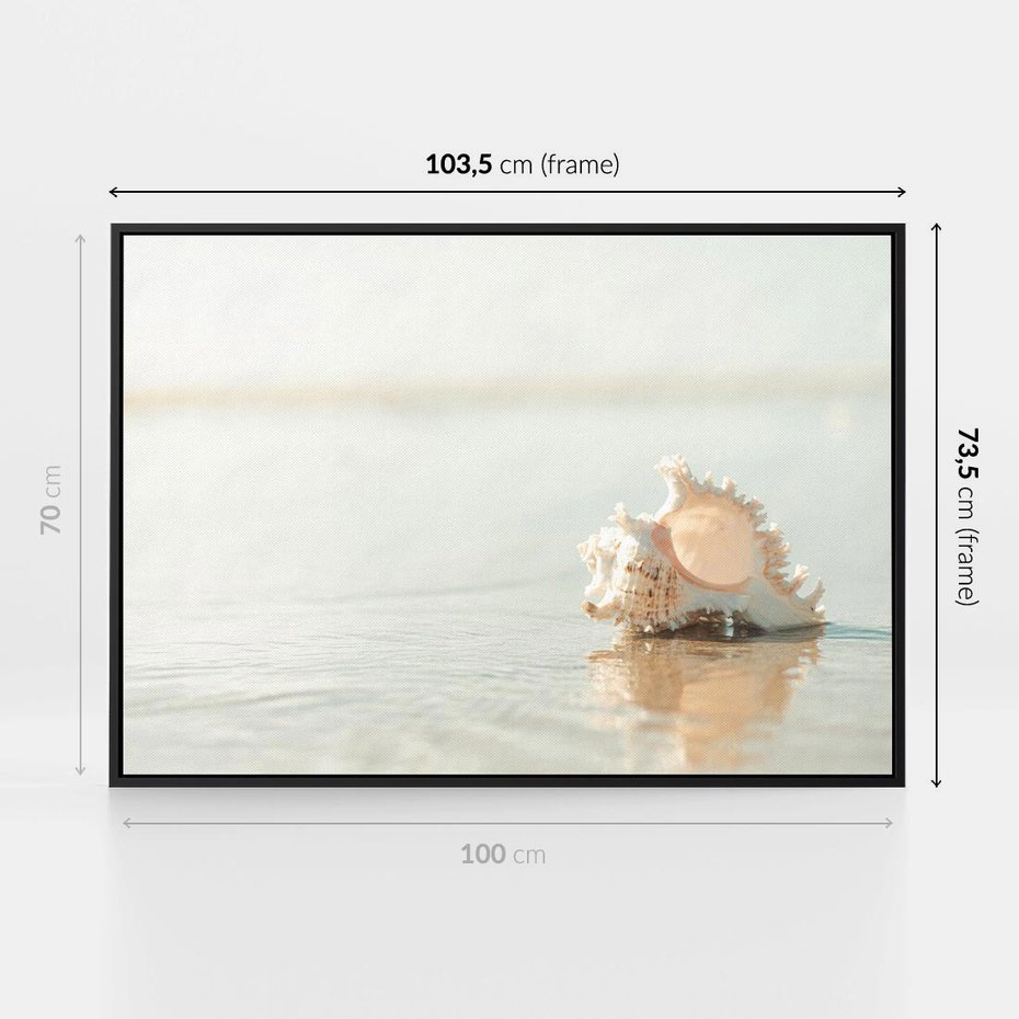 Obraz w ramie 100x70 - Spokój Plaży - fotografia, biała muszla na plaży - rama czarna