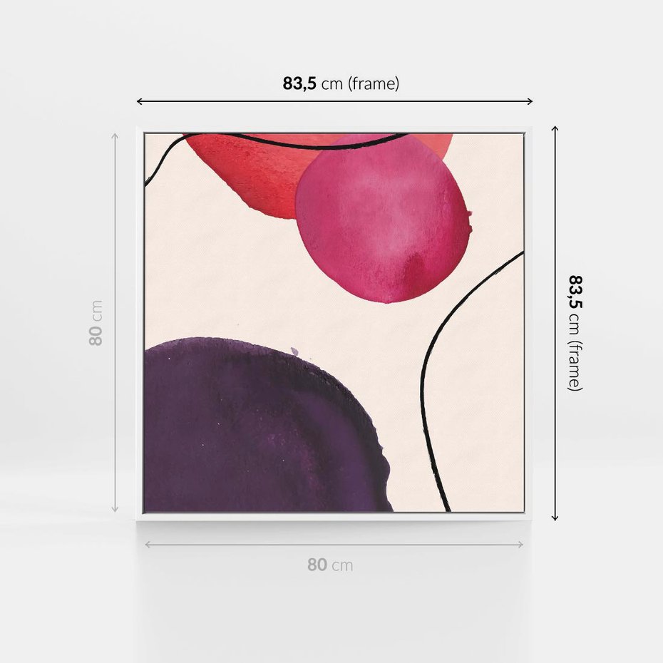 Obraz w ramie 80x80 - Kolorowe Impresje - abstrakcyjne akwarelowe plamy, nieregularne linie - rama biała