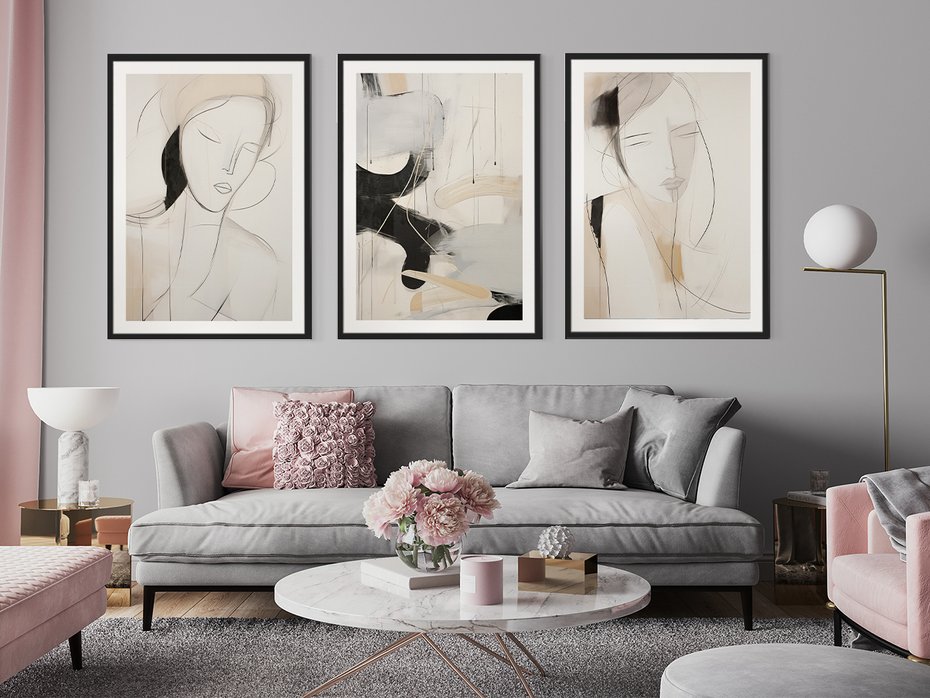 Zestaw obrazy w ramie 50x70 galeria - abstrakcja, akwarela, nowoczesny - rama czarna