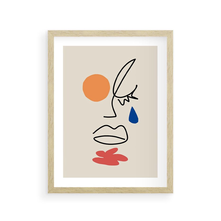 Plakat w ramie 30x40 - Impresje Plam - abstrakcyjny obraz, przypomina twarz - rama drewno