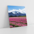 Obraz na płótnie 80x80 - Tulipany w malowniczym krajobrazie" - tulipany, krajobraz