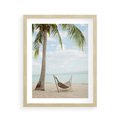 Plakat w ramie 40x50 - Relaks na plaży - palma, hamak - rama drewno