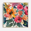 Obraz w ramie 50x50 - Kwiatowy Impuls Kolorów - abstrakcyjne kolorowe kwiaty, szkic - rama drewno