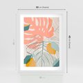 Plakat w ramie 30x40 - Sztuka Natury: Liście Monstery w Pastelach - nowoczesna grafika, pastelowe liście monstery - rama biała