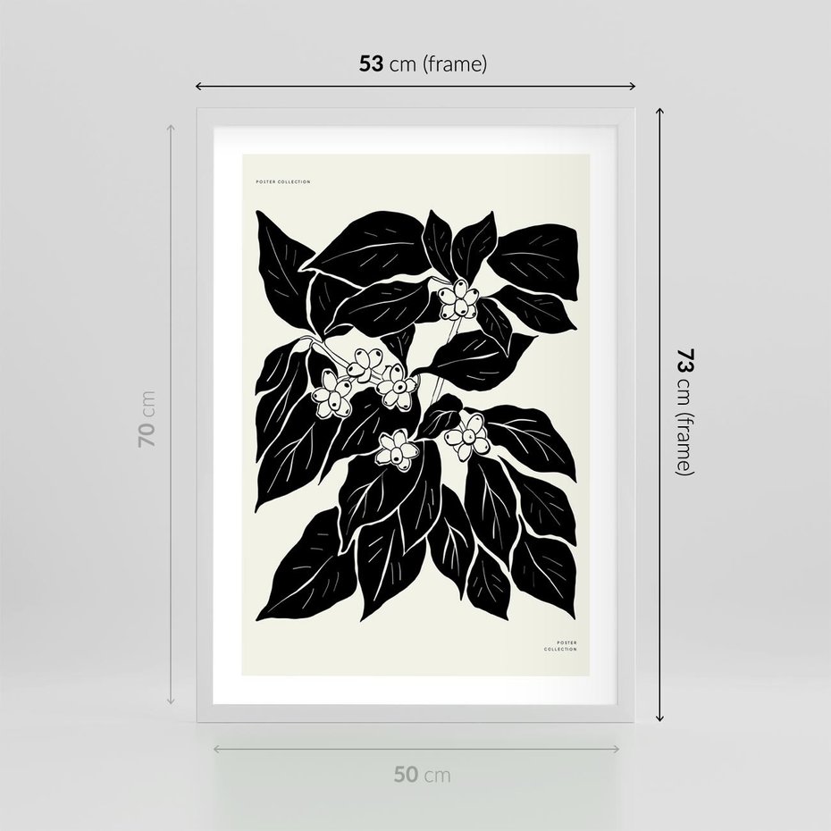 Plakat w ramie 50x70 - Ruchome szkicowe odbicia - czarno biała grafika, roślinność - rama biała
