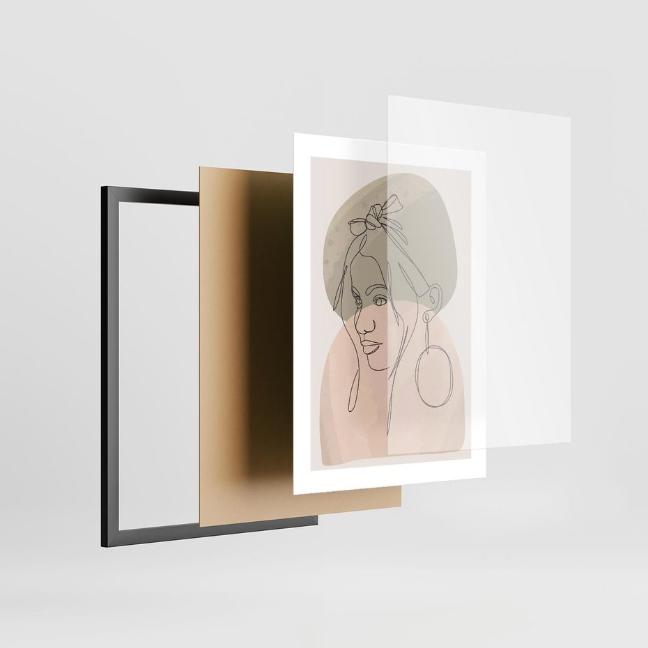 Plakat w ramie 30x40 - Kobieta w Linii: Akwarelowa Harmonia - kobieta one line, grafika - rama czarna