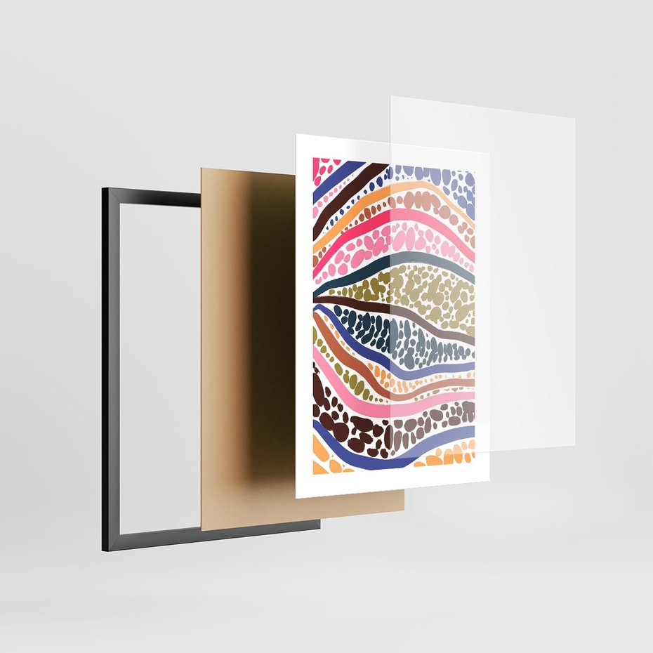 Plakat w ramie 30x40 - Wibracje Plam - kolorowe wzory, tęczowe żywe kolory - rama czarna