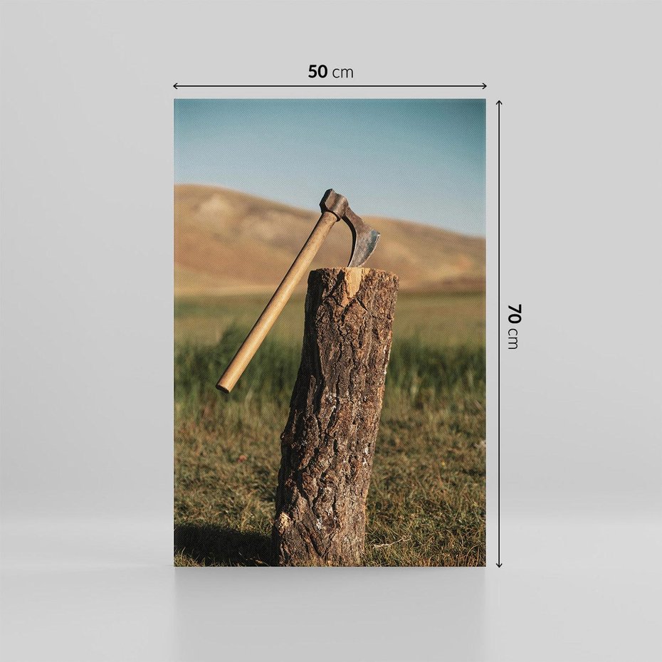 Obraz na płótnie 50x70 - Lasowa siła w drewnie - las, siekiera
