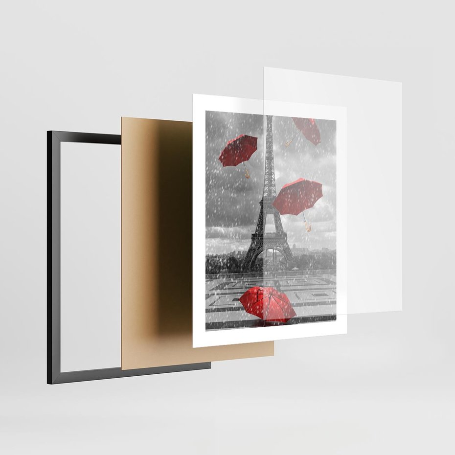 Plakat w ramie 40x50 - Czarno-biała magia Eiffla - Eiffla, Paryż - rama czarna